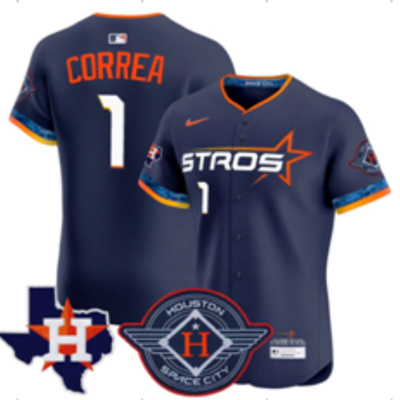 Men 2025 Houston Astros #1 Correa Blue Four generations Joint Name Nike MLB Jersey style 04